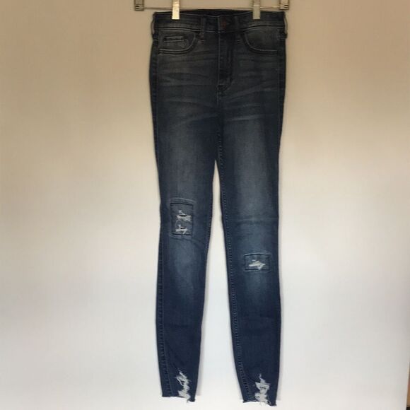 HOLLISTER High-Rise Super Skinny Classic Stretch Jeans Size 0R 24x30 Ripped Hem - Picture 5 of 13